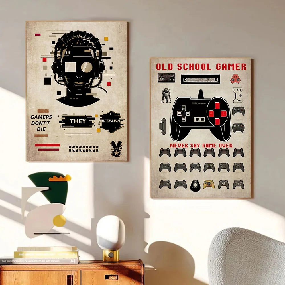 Video Game Art Poster Prints For Living Room Home Decor Vintage Gamepad