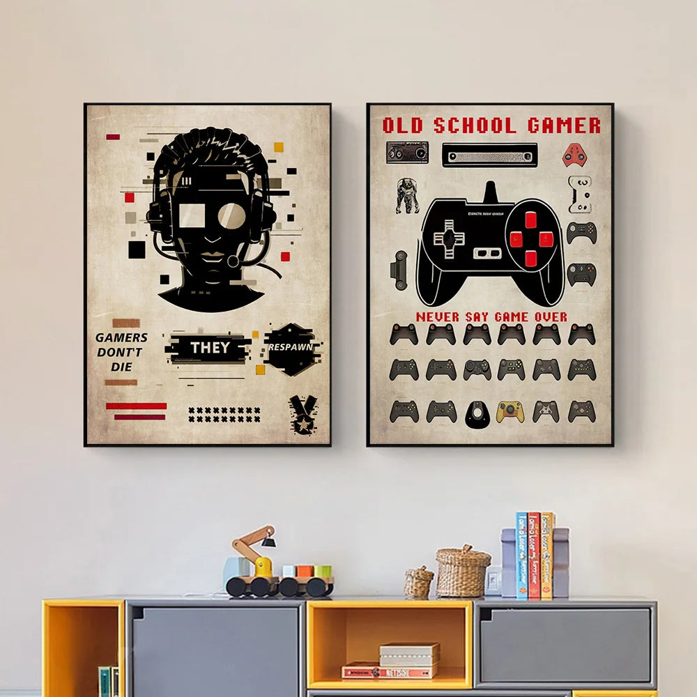 Video Game Art Poster Prints For Living Room Home Decor Vintage Gamepad