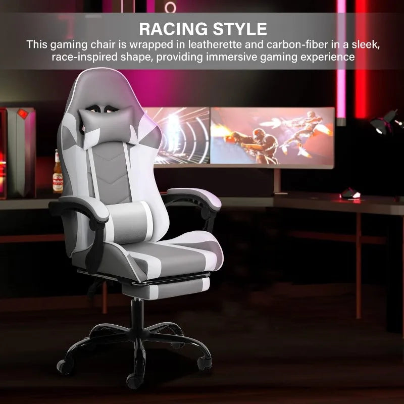 YSSOA White Gaming Chair with Footrest, Big and Tall Gamer Chair table .