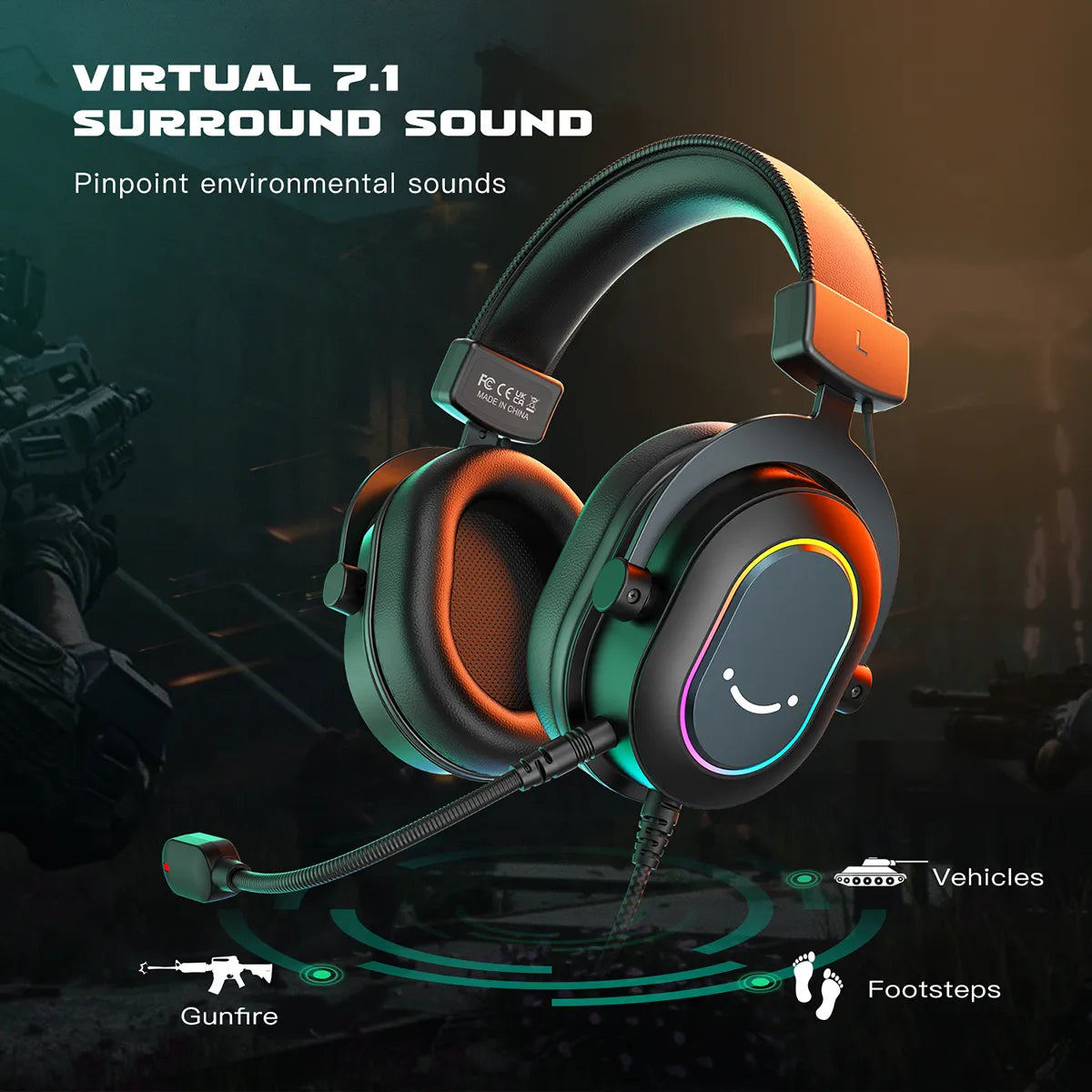 Fifine Dynamic RGB Gaming Headset with Mic Over-Ear Headphones
