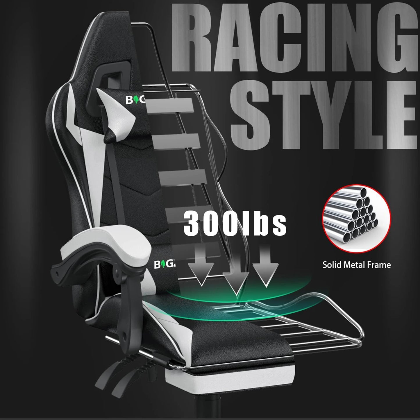 Gaming Chair with Footrest Lumbar Cushion Headrest Computer Chair