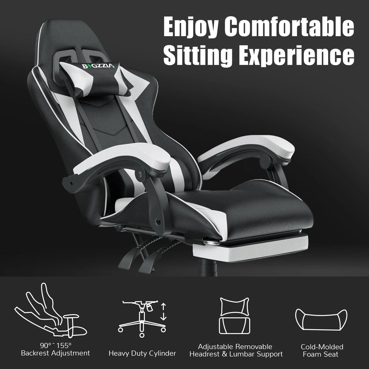 Gaming Chair with Footrest Lumbar Cushion Headrest Computer Chair