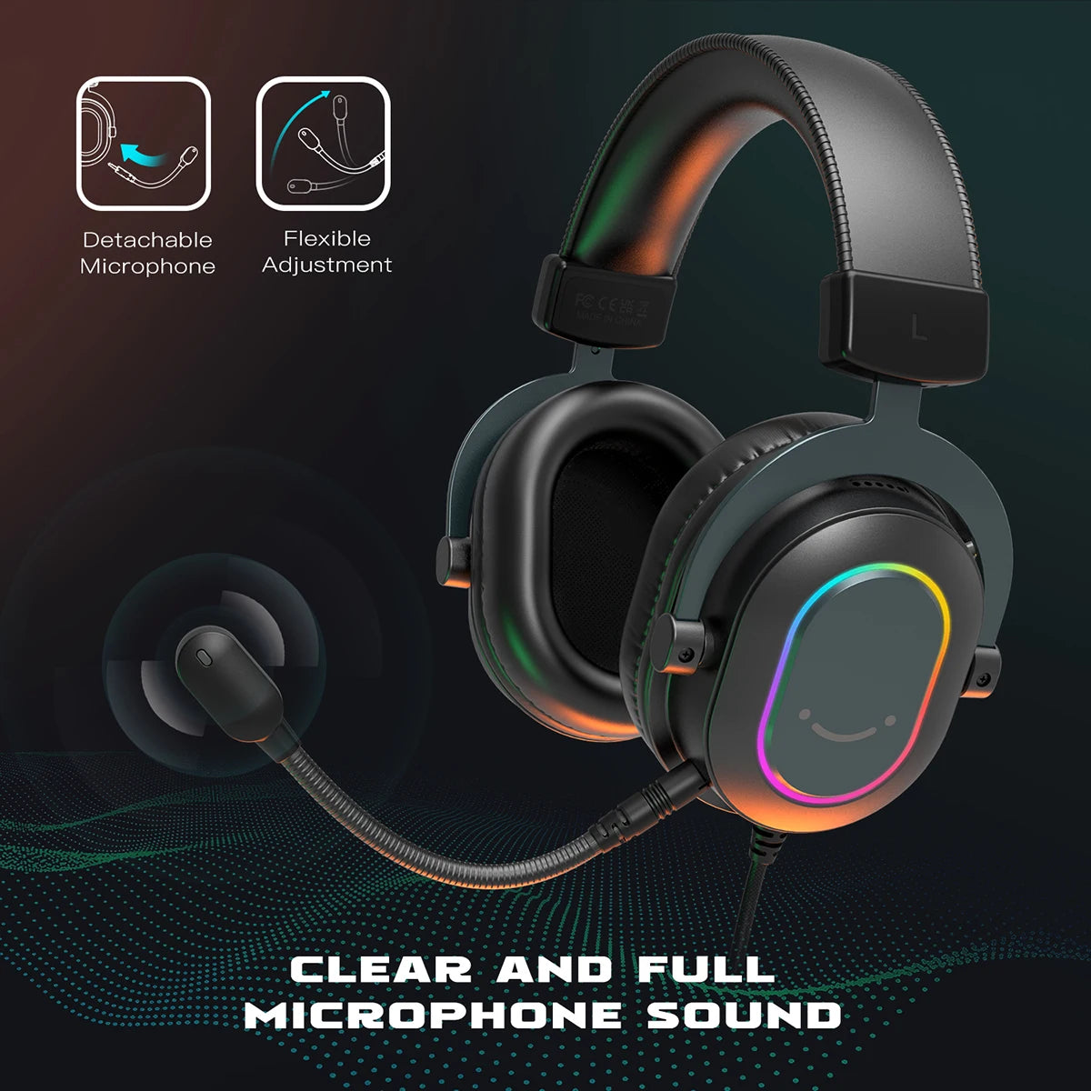 Fifine Dynamic RGB Gaming Headset with Mic Over-Ear Headphones
