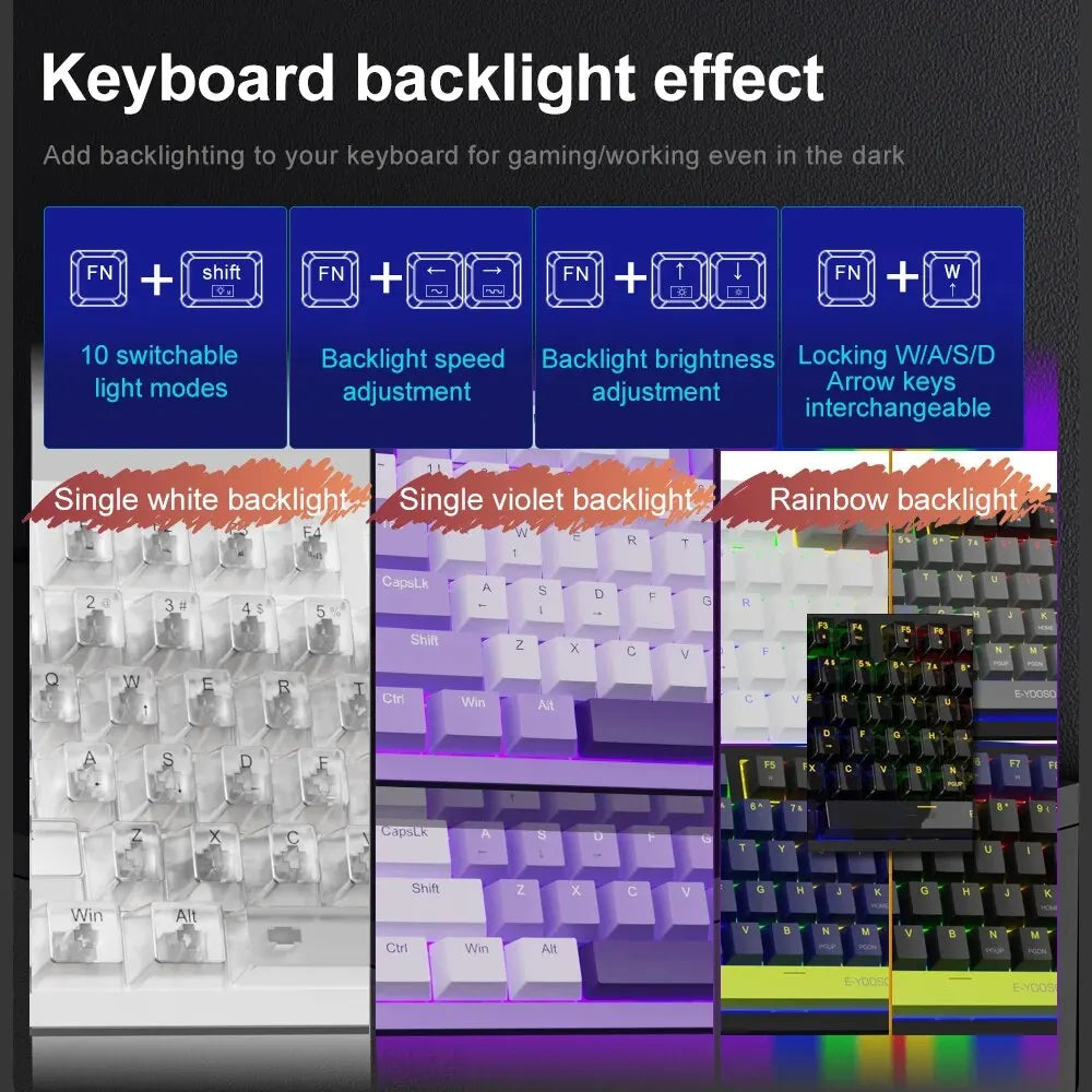 E-YOOSO Z94 USB Mechanical Gaming Keyboard Wired Monochrome Backlit