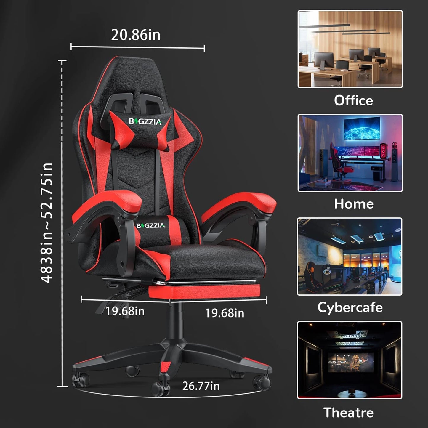 Gaming Chair with Footrest Lumbar Cushion Headrest Computer Chair