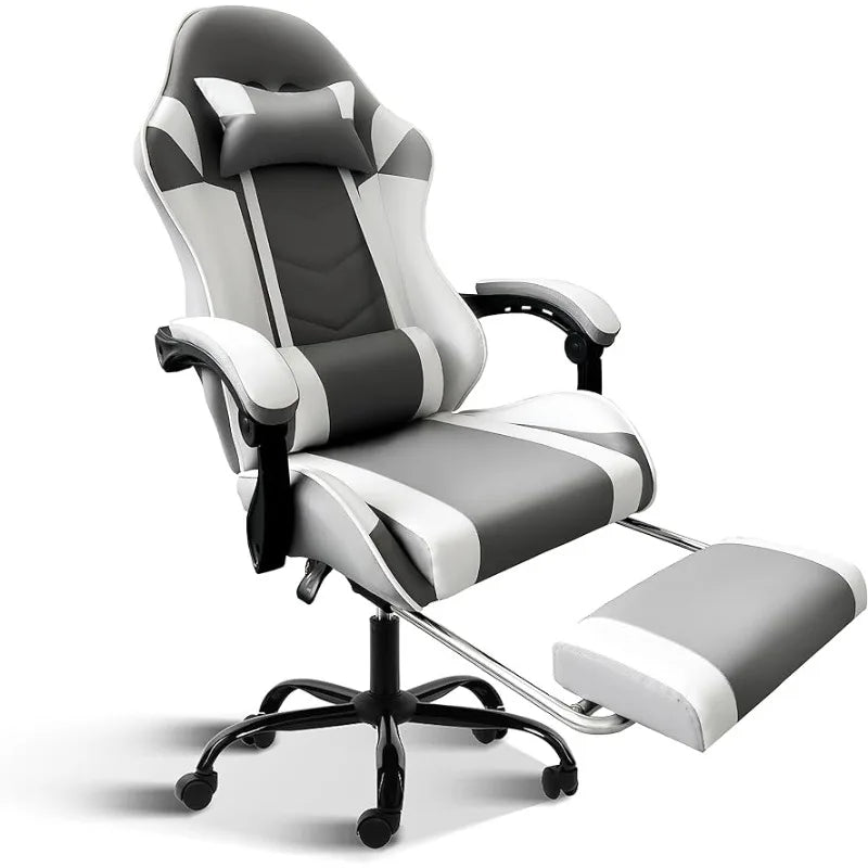 YSSOA White Gaming Chair with Footrest, Big and Tall Gamer Chair table .