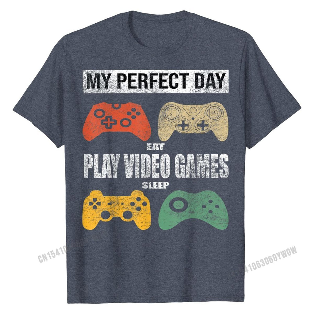My Perfect Day Video Games T-shirt Gamer Cotton Tops