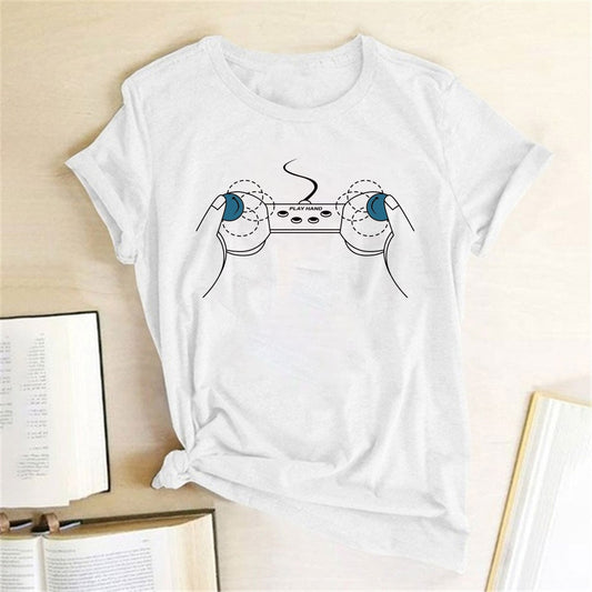 T-shirt Video Game Gaming Player Play Hand Letter Printed Tees Shirt